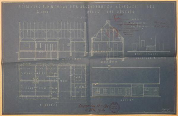 Blaupause zum Neubau einer Bdnerei 1932