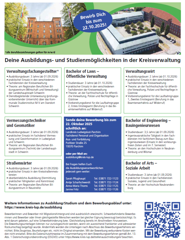 Ausschreibung Ausbildungs- und Studienplätze EJ 2026  LK LUP