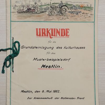 Urkunde Grundsteinlegung Kulturhaus Mestlin