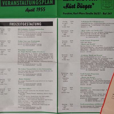 Veranstaltungsplan Klubhaus "Kurt Bürger" April 1955